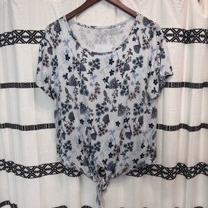 LOFT Blue Tie Front Short Sleeve T-Shirt